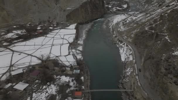 Top View Karakoram Highway Khunjerab Pass Hunza Valley Pakistan Drone — стокове відео