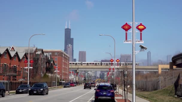 Auto Metro Chinese Aziatische Buurt Gemeenschap Stad Chicago — Stockvideo