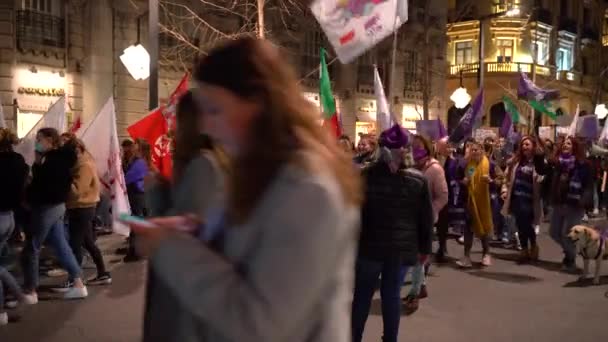 Energetische Menschenmenge Bei Feministischen Protesten Granada Spanien — Stockvideo