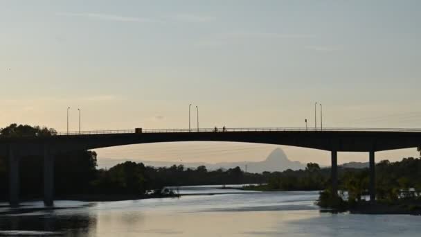 Solnedgång Över Bron Över Floden Pantepec Lamo Veracruz — Stockvideo