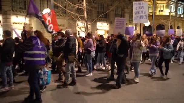 Многие Феминистки Маршируют Гранаде Испания Женский День — стоковое видео