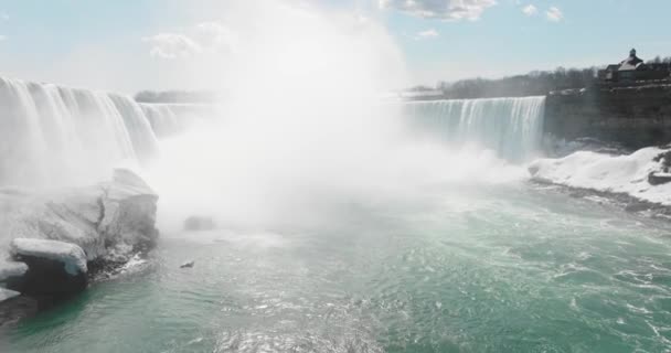 Niagara Padá Jaře Dron Stoupá Sklání Dolů — Stock video