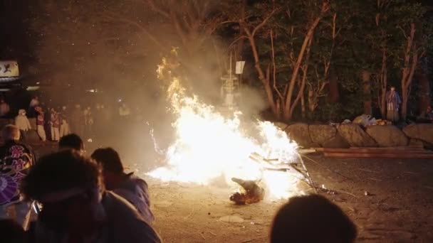 Bonfire Night Surrounded Japanese People Festival — Vídeos de Stock