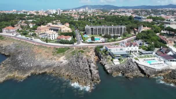 Vista Aérea Desde Costa Cascais Paisaje Urbano Portugal — Vídeos de Stock