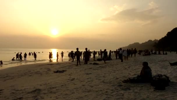 Timelapse Sunset Radhanagar Beach Andaman Islands Silhouettes People Moving Enjoying — Stok video