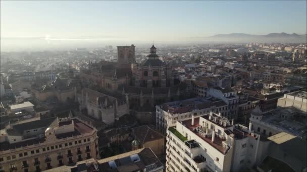 Cathedral Incarnation Sun Shining Sky Foggy Landscape Background Granada Spain — Stockvideo