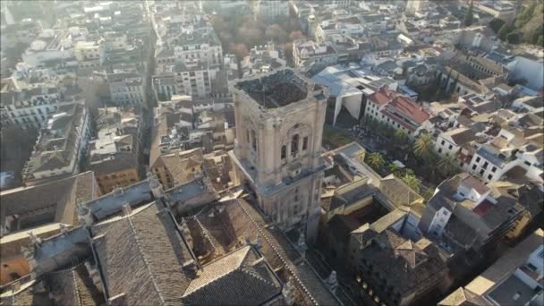 Avión Orbitando Sobre Campanario Catedral Granada España — Vídeos de Stock