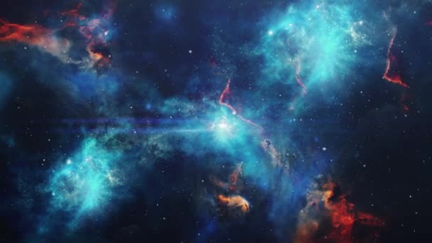 Πτήση Αστρικό Πεδίο Και Μπλε Κοσμικά Νεφελώματα Σύμπαν — Αρχείο Βίντεο