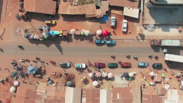 Aerial Top Shot Traffic Streets Ganta Liberia West Africa — Stockvideo