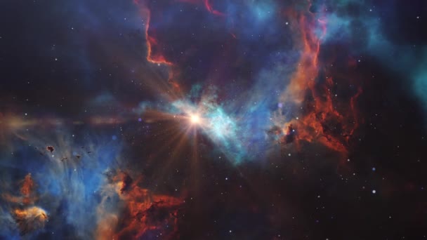 Volo Spaziale Orione Nebulosa Stelle Luminose Universo — Video Stock