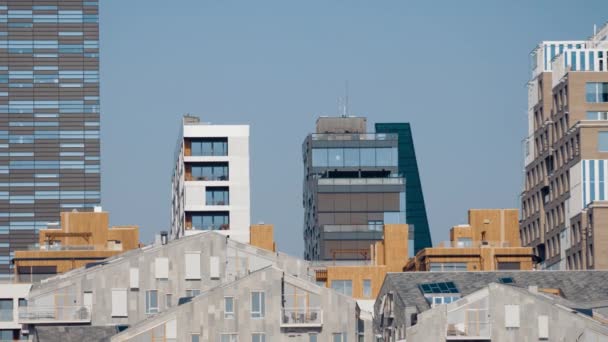 Oslo Barcode Hoge Gebouwen Skyline Met Moderne Architectuur Noorwegen — Stockvideo