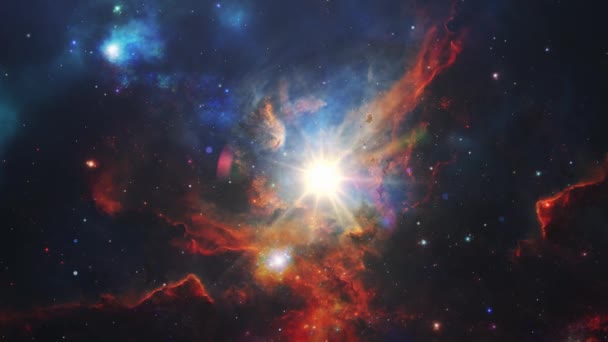 Flyger Genom Stjärnorna Och Interstellära Orion Nebulosor Stort Universum — Stockvideo