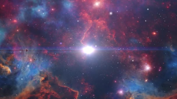 星や星雲をカラフルな宇宙で飛び回る — ストック動画