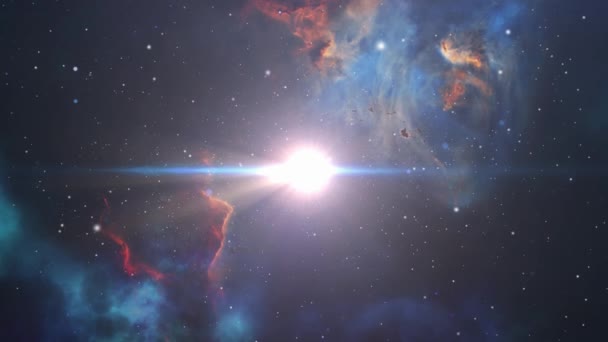 Rymdflygning Till Lysande Stjärna Stort Universum — Stockvideo