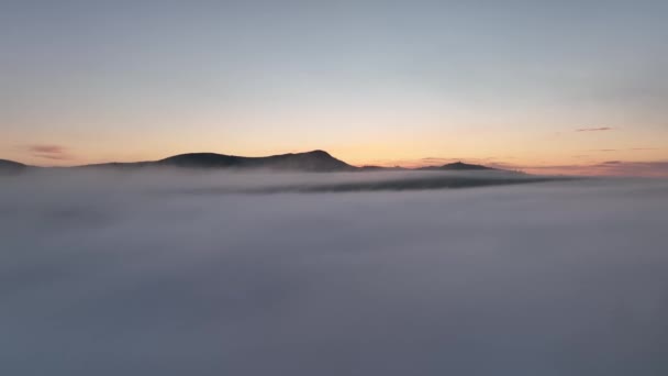 Aerial Flight Fluffy Morning Cloud Cover Sunrise — стоковое видео