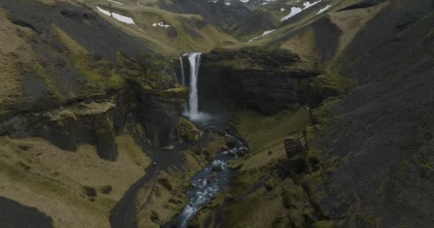 Beautiful Famous Kvernufoss Waterfall South Iceland Aerial Approach — Video