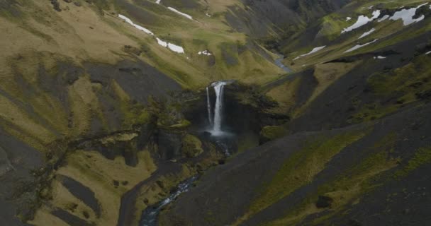 Breathtaking Aerial Zoom Kvernufoss Waterfall Iceland — Video