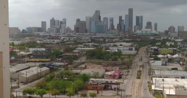 Panning Aerial Shot City Houston Houston East End — стоковое видео