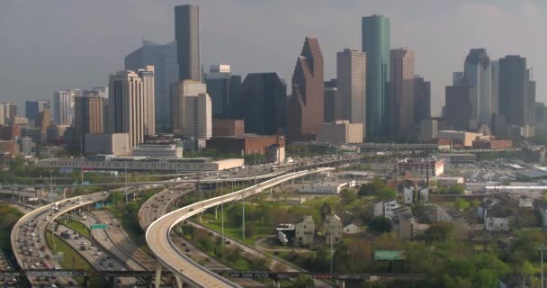 Aerial Cars North Freeway Downtown Houston — Vídeo de Stock