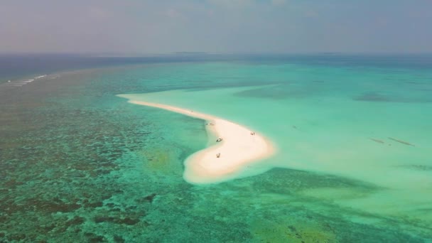 Gorgeous Panorama Sandy Island Wonderful Turquoise Water Blue Sky Maldives — стоковое видео