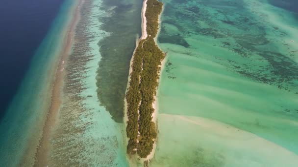 Panorama Green Islands Maldivian Archipelago Midst Blue Water Reefs — Stockvideo