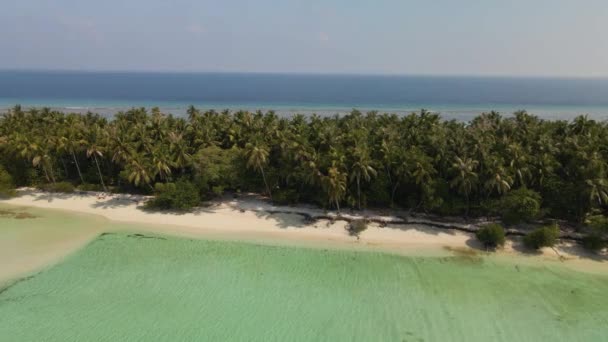 Panorama Green Island Surrounded Water Yellow Sand Beach — Stock videók