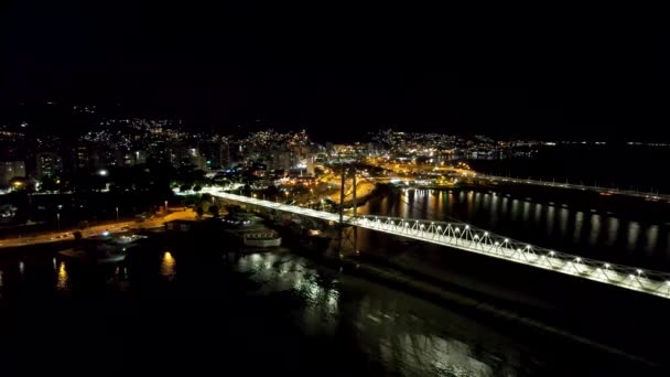 Partial Aerial Orbit Famous City Bridge Ponte Herclio Luz Lit — Vídeos de Stock