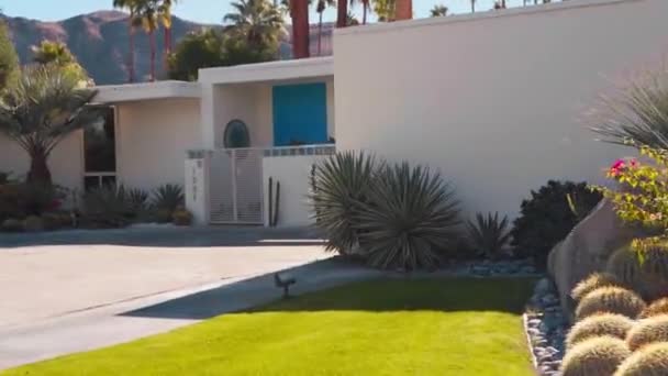 Driving Residential Area Palm Springs Trendy Modern House Natural Mountain — Stock videók