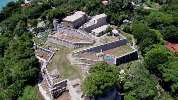 Aerial Break Away Historic Stone Portuguese Fortress Sao Jose Ponta — Vídeo de Stock