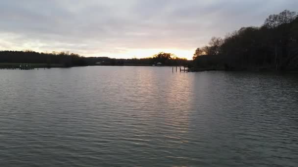 Drone Footage Sunset Reflection Lake — Stockvideo