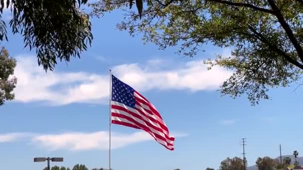 Εθνική Σημαία Των Ηπα Κυματίζει Απαλό Αεράκι Την Ιουλίου Ημέρα — Αρχείο Βίντεο
