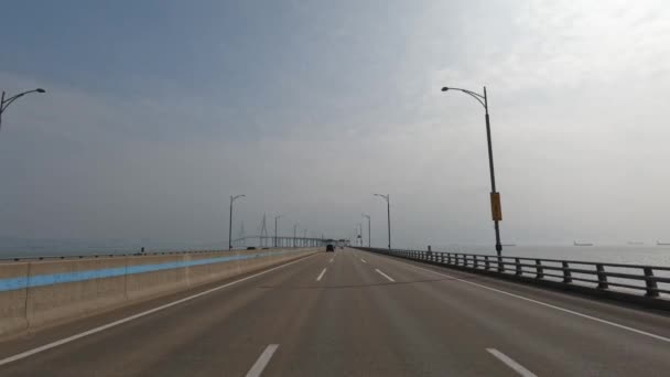 Pov Van Een Auto Die Door Incheon Bridge Rijdt Het — Stockvideo