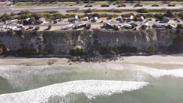 Stunning Aerial Drone Shot Flying Coast Carlsbad State Beach California — ストック動画