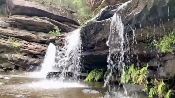 Primer Plano Una Pequeña Cascada Sobre Rocas Una Piscina Australia — Vídeo de stock