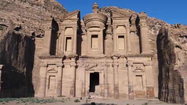 Μοναστήρι Αρχαία Πέτρα Λαξευμένο Ναό Στην Παλιά Πόλη Της Petra — Αρχείο Βίντεο