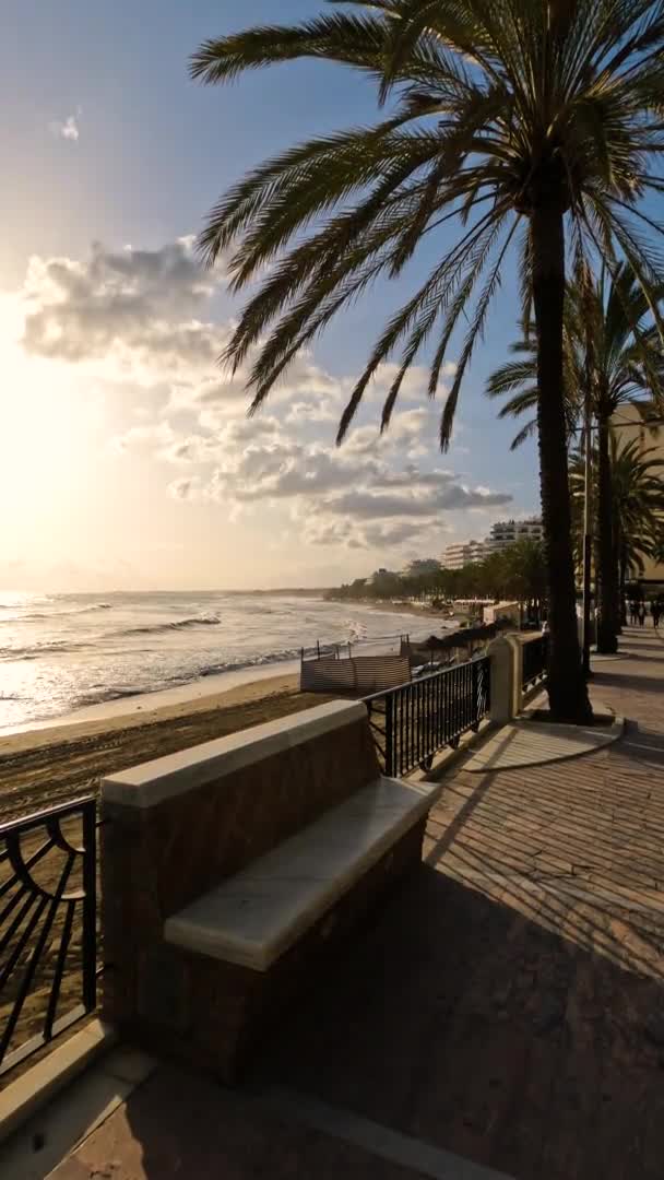 Vista Vertical Hermosa Zona Lujo Exclusiva Marbella España Atardecer — Vídeo de stock