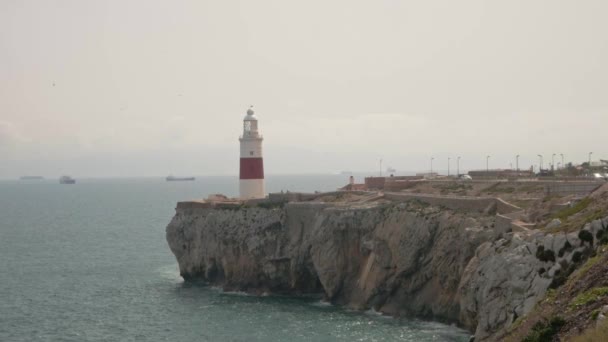 Faro Europa Point Llanito Gibraltar Faro Trinity Europa Point Amplia — Vídeos de Stock