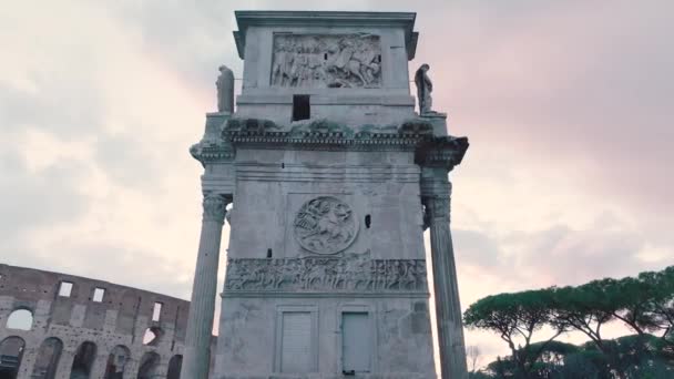 Aerial View Details Side Arch Constantine Rome Italy Low Angle — Stockvideo