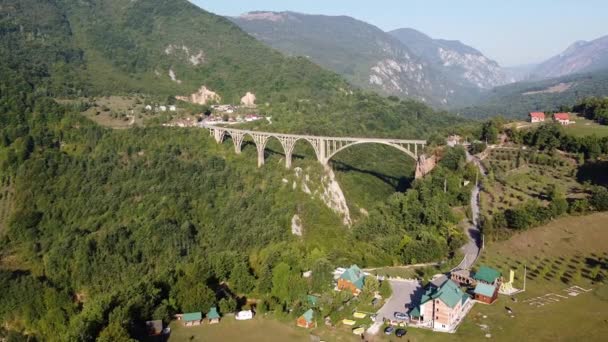 Durdevica Tara Bridge Canyon Zabljak Durmitor National Park Montenegro Aerial — Vídeo de Stock