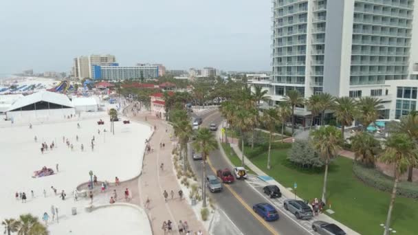 Lidé Užívají Jarní Prázdniny Pláži Clearwater Floridě Letecký Pohled — Stock video