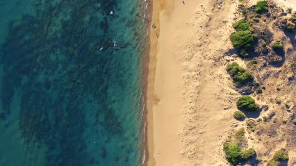 Aerial View Sea Sand Beach Sunset Top View Aerial Shot — Stockvideo