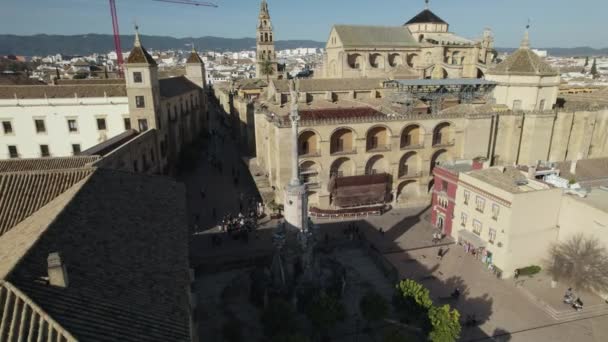 Vista Aerea Cerchio Sopra Statua San Rafael Nel Centro Storico — Video Stock