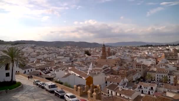 Pan Nad Pięknym Panoramą Typowym Hiszpańskim Mieście Antequera — Wideo stockowe