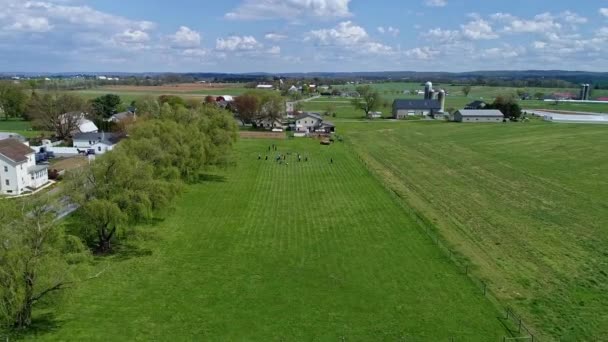 Amish Farmlands Homesteads Amish Játék Röplabda Egy Napsütéses Napon Légi — Stock videók