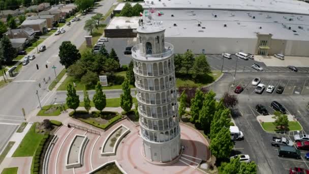 Pohled Ptačí Perspektivy Štíhlou Věž Pisa Replica Zvanou Šikmá Věž — Stock video