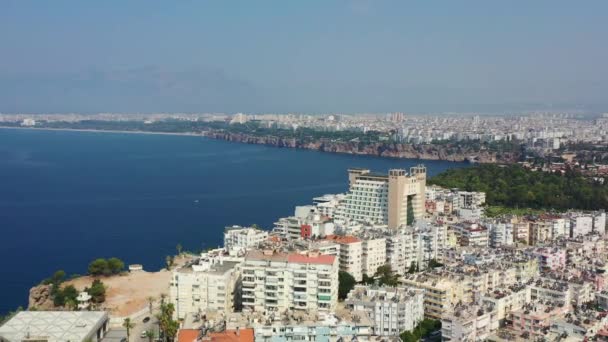 Drone Aérien Surplombant Horizon Résidentiel Côte Turque Antalya Long Mer — Video