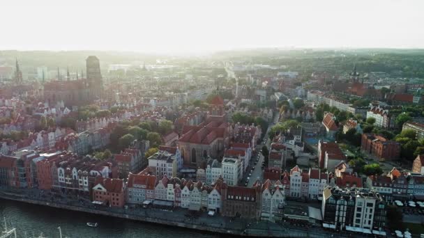 Gdansk Old Town Mary Basilica Church Poland Aerial — Stock Video