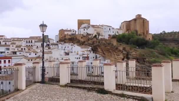Beautiful Village Setenil Las Bodegas Provice Cadiz Andalusia Spain Skyline — Stockvideo