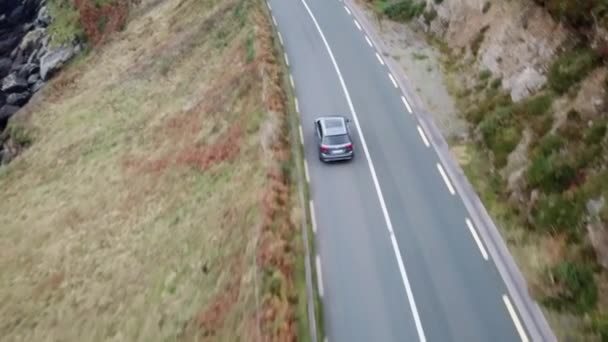 Drone View Car Driving Next Ocean Ireland — Stock Video