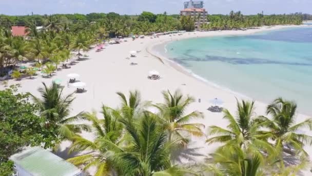 Білий Піщаний Пляжний Курорт Парасолями Хуан Доліо Біч Домініканській Республіці — стокове відео